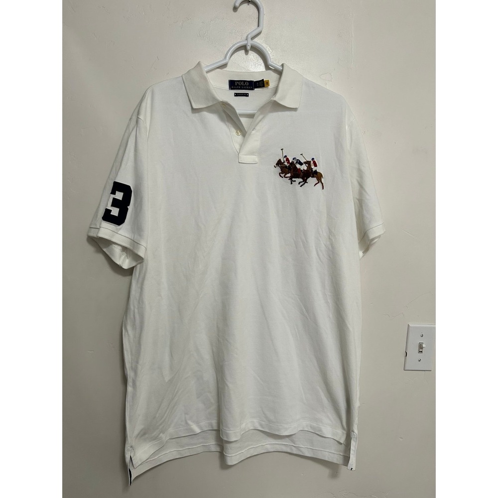 Polo Ralph Lauren Short‎ Sleeve Classic Fit Shirt Mens White Triple Pony Size XL